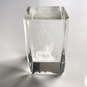 Lead Glass with wolves inside.